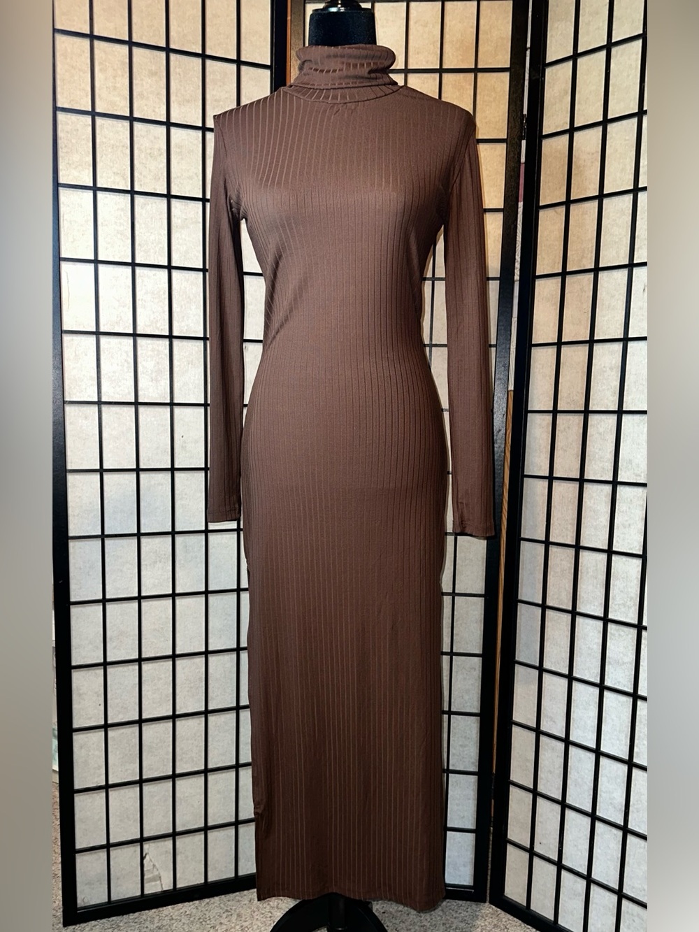 CAPELLA Ribbed Turtle Neck Maxi Dress